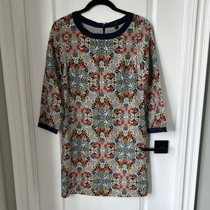 J Crew Floral Patterned Dress with Navy Accents